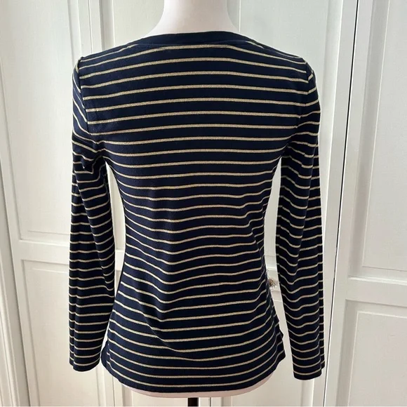 Lauren Ralph Lauren Navy and Gold Striped Long Sleeve Top PM - Picture 7 of 14